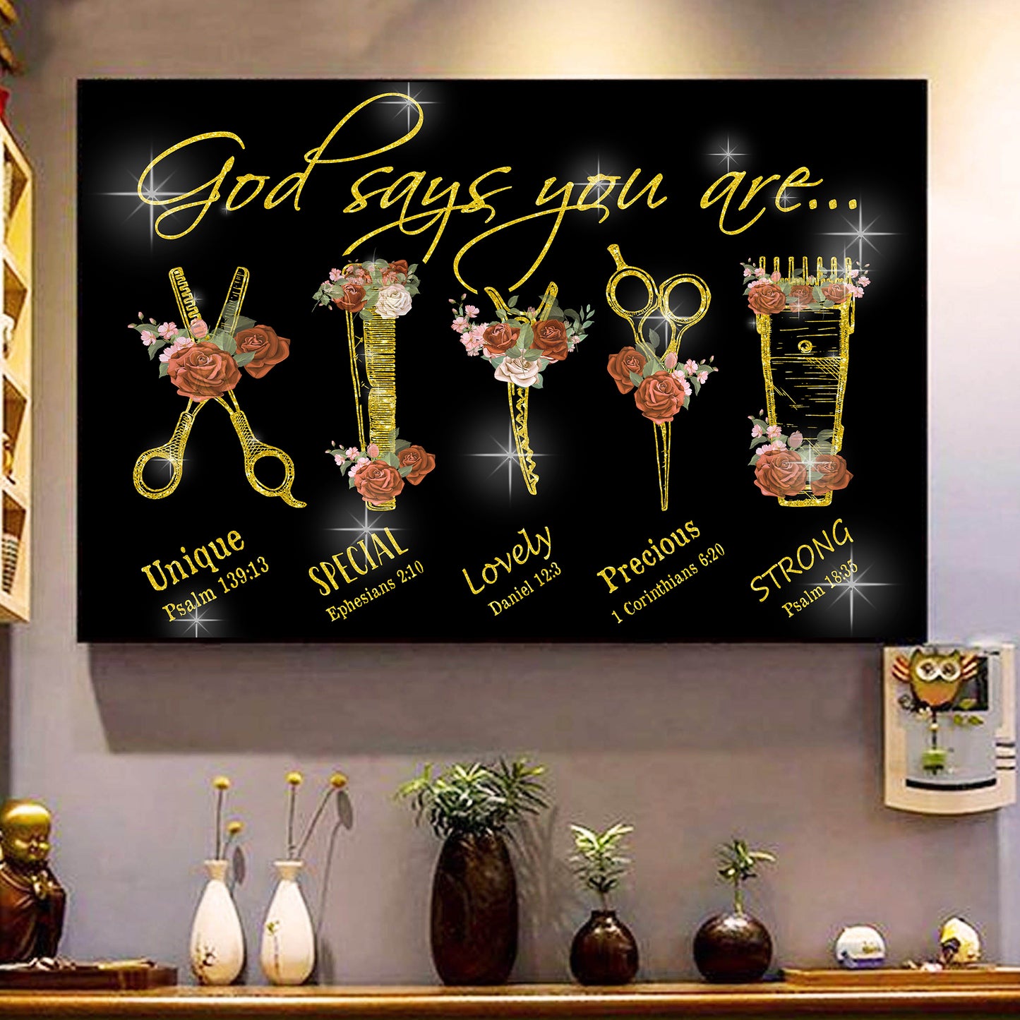 Unique Hairstylist Wall Art: God's Words of Strength and Beauty