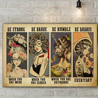 Empowering Hairstylist Quote Poster: Be Strong, Brave, and Humble