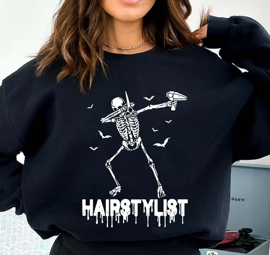 Dabbing Skeleton Hairstylist Sweatshirt - Spooky Vibes P506