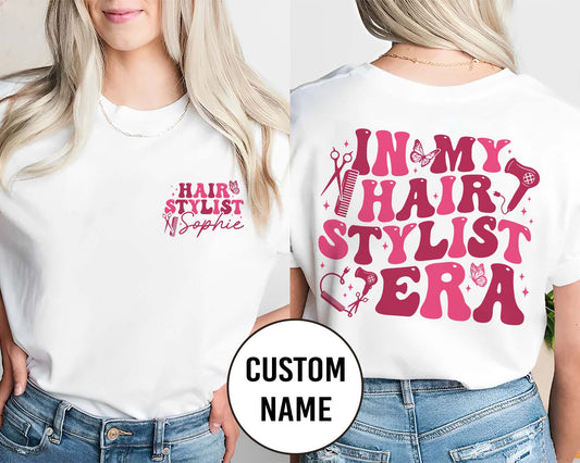 Personalized Hairstylist Era Shirt - Retro Pink Vibes