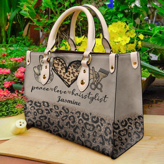"Peace - Love - Hairstylist" Personalized Leather Handbag H31