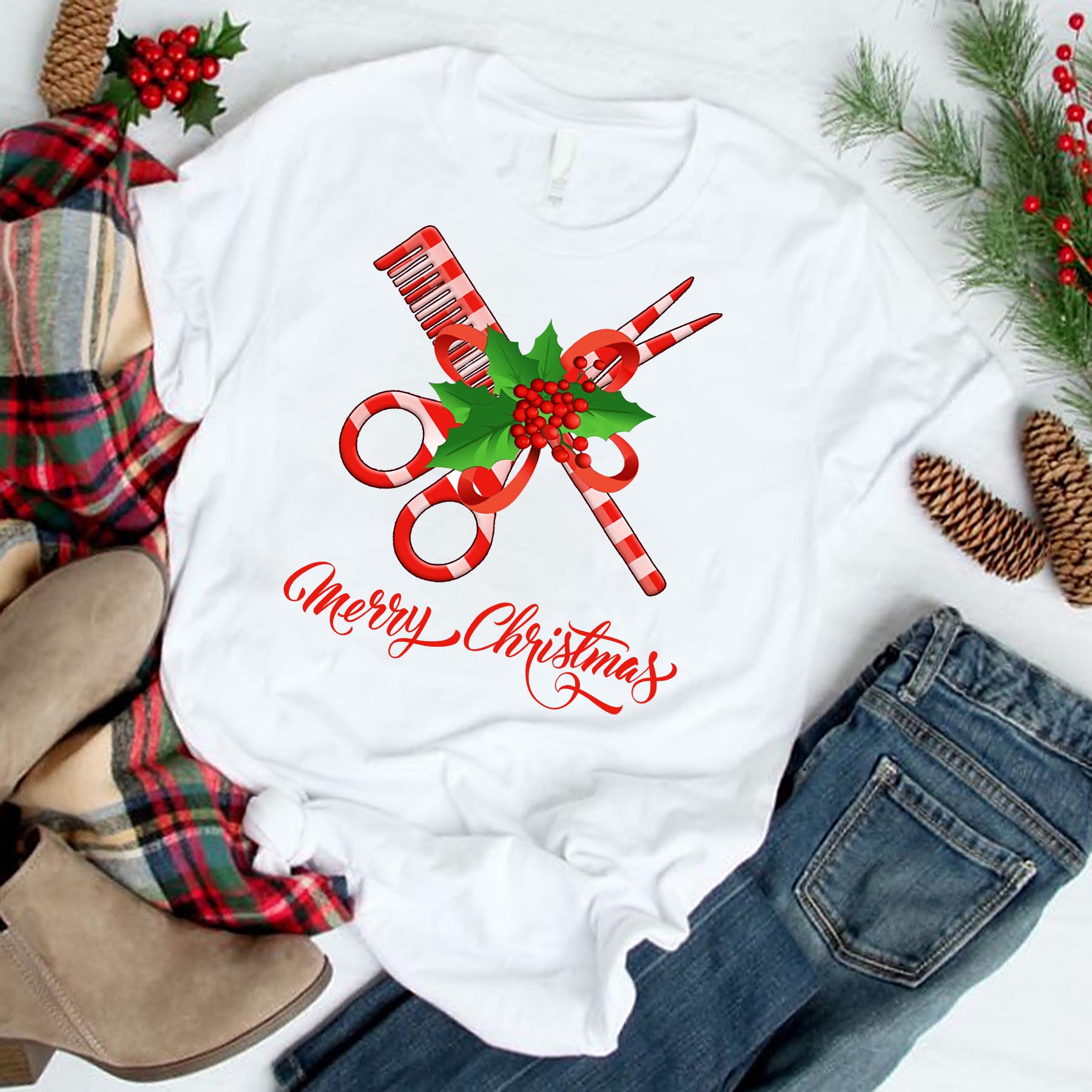 Holiday Hairstylist Shirt with Candy Cane Tools P23